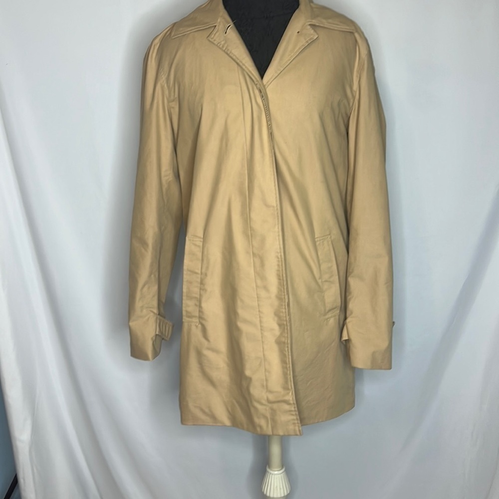 Chaps Equestrian Print Lined Button Up Trench - image 1